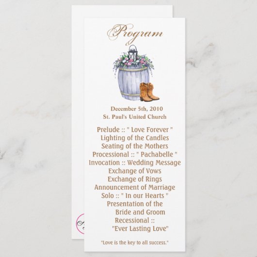 4x9.25 Programma Kaarten Zomer Land Bruiloft Rusti (Voorkant / Achterkant)