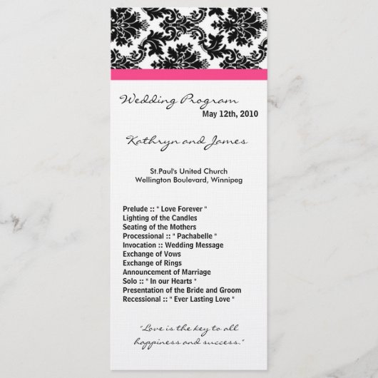 4x9 Programme de mariage - Damas noires et rose ch (Devant)