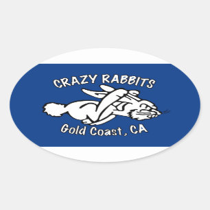 4x Crazy Rabbet gouden kuststicker Ovale Sticker