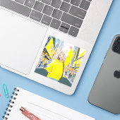 5万人達成に笑顔が溢れるJKシール seal|寿司娘 GenerativeAI Sticker (Laptop met iPhone)