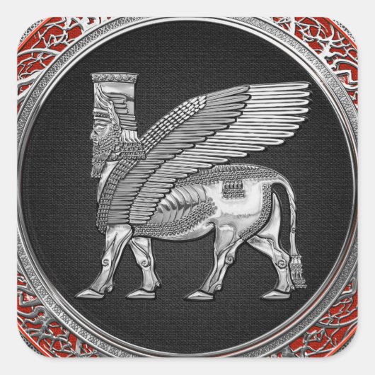 [500] Assyrian Winged Bull - Silver Lamassu Vierkante Sticker (Voorkant)