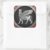 [500] Assyrian Winged Bull - Silver Lamassu Vierkante Sticker (Tas)