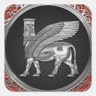 [500] Assyrian Winged Bull - Silver Lamassu Vierkante Sticker