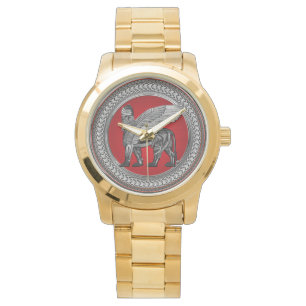 [500] Assyrische scharnierende lion: zilver en zwa Horloge
