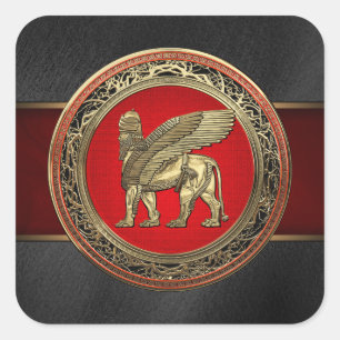 [500] Assyrische vleugelvleugel Lion - Gold Lamass Vierkante Sticker