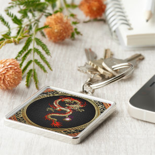 [500] Golden Chinese Dragon Fucanglong Sleutelhanger