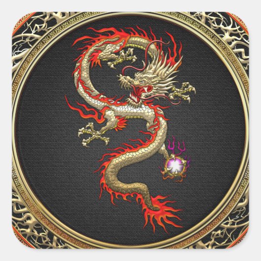 [500] Golden Chinese Dragon Fucanglong Vierkante Sticker (Voorkant)