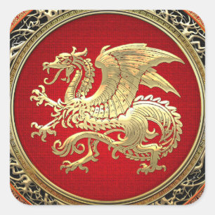 [500] IJslandse draak, Landvætir [Gold] Vierkante Sticker