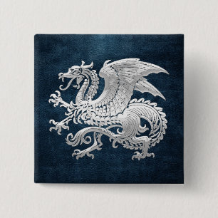 [500] IJslandse draak, Landvætir [Silver] Vierkante Button 5,1 Cm
