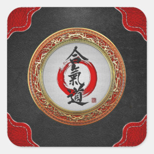 [500] Japanse kalligrafie - Aikido Vierkante Sticker