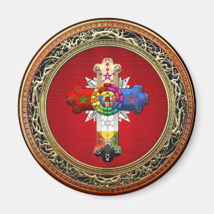 [500] Rosy Cross (Roos Croix) op Red & Gold Magneet