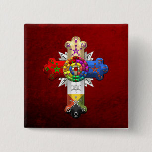 [500] Rosy Cross (Roos Croix) Vierkante Button 5,1 Cm