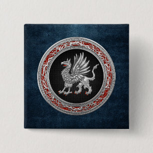 [500] Sacred Silver Griffin Vierkante Button 5,1 Cm