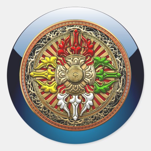 [500] Tibetan Double Dorje Mandala Ronde Sticker (Voorkant)