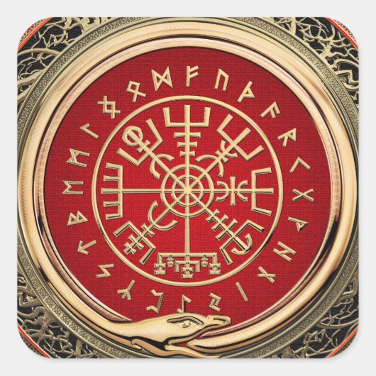 [500] Vegvisir - Viking Gold Magic Runass Vierkante Sticker (Voorkant)
