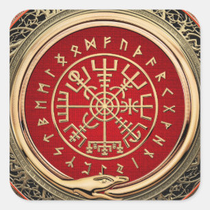 [500] Vegvisir - Viking Gold Magic Runass Vierkante Sticker