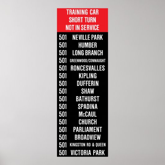 501 Queen Streetcar Rollsign Poster (Voorkant)