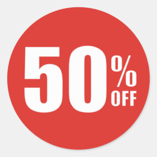 50% 50% korting op ticker ronde sticker