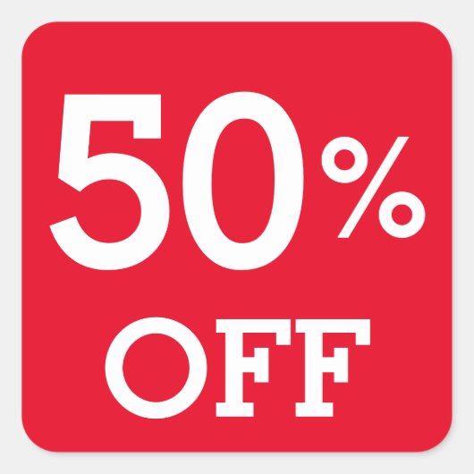 50% 50% korting wit en rood vierkante sticker (Voorkant)