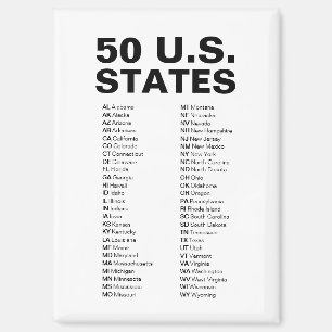 50 Amerikaanse staten afkortingenlijst – Wit Magneet