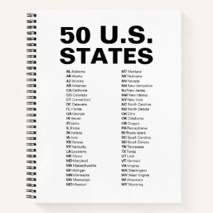 50 Amerikaanse Staten – Lijst met Afkortingen Spir Notitieboek