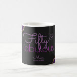 50 and Fabulous 50th Birthday Agate Mug<br><div class="desc">Objets du design purple agate geode slice borders with watercolor textures and faux glitter accents in a dark charcoal grey background. Trendy and stylish mug with modern 50 and Fabulous script fonts and texts in a combination of light and bright purple colours. Personalize name to make it your own, as...</div>