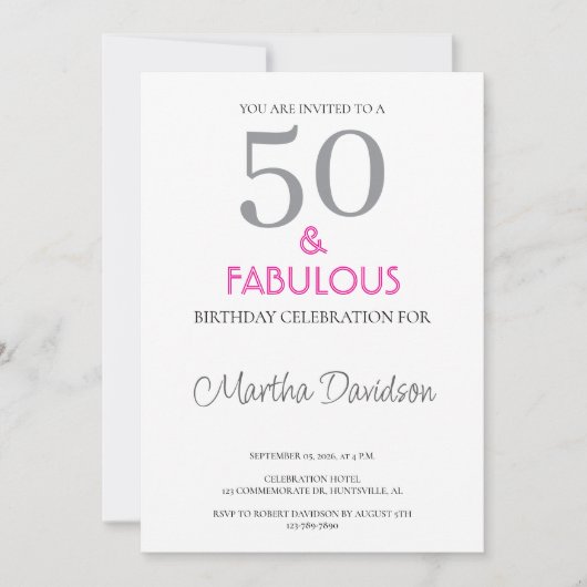 50 and Fabulous | 50th Birthday Invitation (Devant)