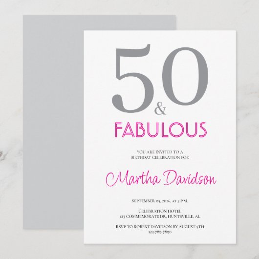 50 and Fabulous | 50th Birthday Invitation (Devant / Derrière)