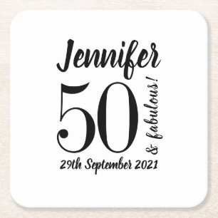 50 and Fabulous Birthday Black Script Typografie Vierkante Kartonnen Onderzetter