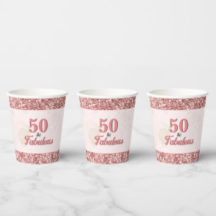 50 and Fabulous Birthday Elegant Roos Roze Glitter Papieren Bekers