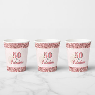 50 and Fabulous Birthday Elegant Roos Roze Glitter Papieren Bekers