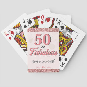 50 and Fabulous Birthday Elegant Roos Roze Glitter Pokerkaarten