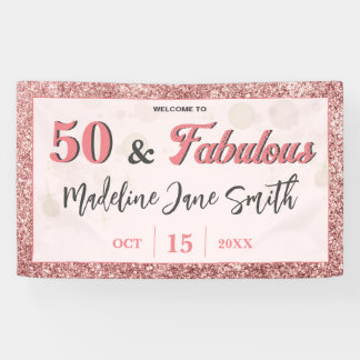 50 and Fabulous Birthday Elegant Roos Roze Glitter Spandoek