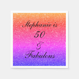 50 and Fabulous Birthday Pink Glitter Ombre Zwart Servet