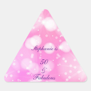50 and Fabulous Birthday Pink Rose Paarse glitter Driehoek Sticker