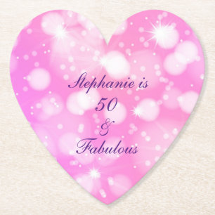 50 and Fabulous Birthday Pink Rose Paarse glitter Kartonnen Onderzetters