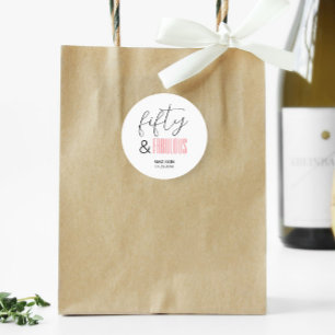 50 and Fabulous Custom 50th Birthday Modern Script Ronde Sticker