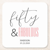 50 and Fabulous Custom 50th Birthday Modern Script Vierkante Kartonnen Onderzetter (Voorkant)