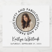 50 and Fabulous Custom Photo 50th Birthday Party Sparkling Wijnetiket (Enkel label)