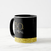 50 and Fabulous Elegant Script Zwart Goud Glitter Mok (Voorkant links)