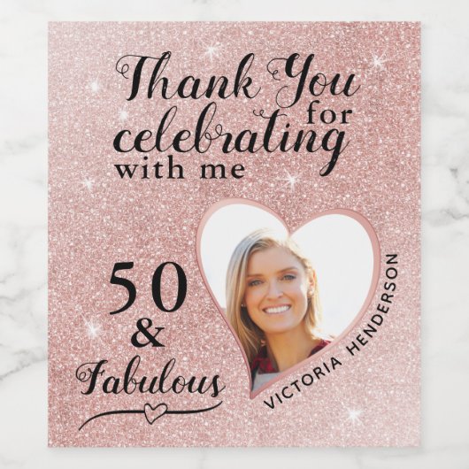 50 and Fabulous Glam Roos Gold Bedankt Verjaardag Wijn Etiket (Enkel label)