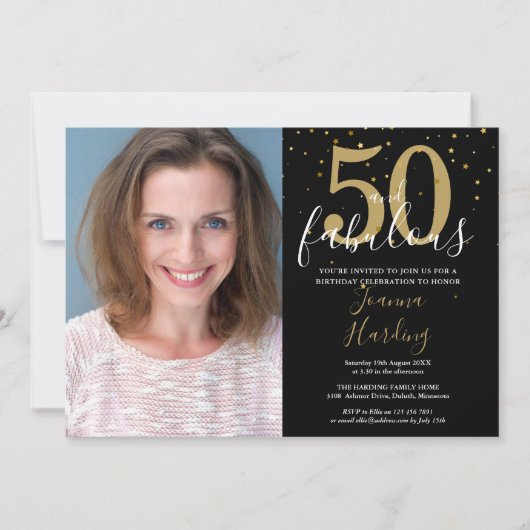 50 and Fabulous Gold Black 50th Birthday Foto Kaart (Voorkant)