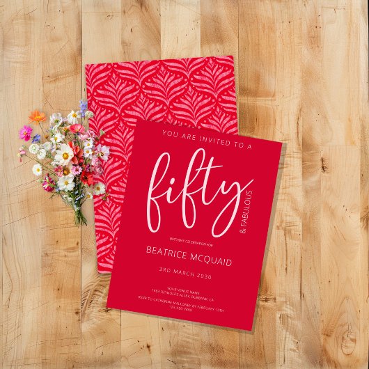 50 and Fabulous Modern Script Red Birthday Kaart