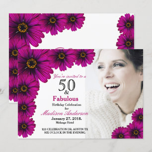 50 and Fabulous paarse Bloemen 50e Foto Verjaardag Kaart