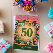 50 Anniversaire Floral rose carte d'assurance vert