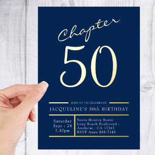 50 Blue 50th Birthday Party Gold Folie Uitnodiging