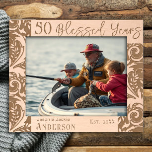 50 bruiloft Jubileum gezegende jaren Bloemengrens Gegraveerde Lijstjes