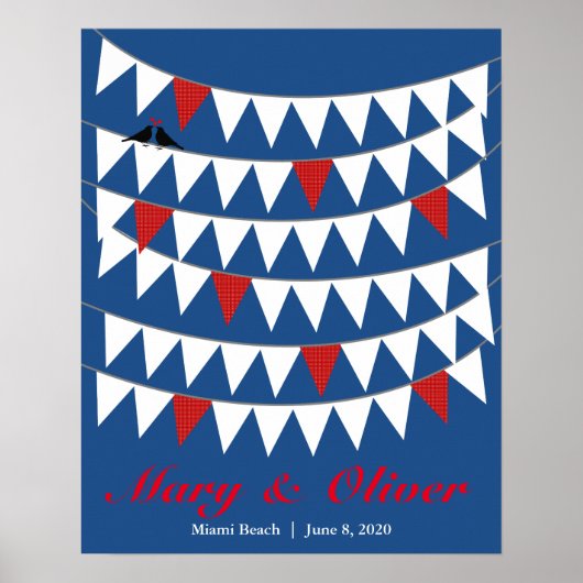 50 Bunting Red Blue Wedding Guest Book Poster (Voorkant)