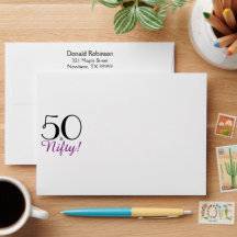 50, c'est Nifty ! Enveloppe d'invitation avec adre