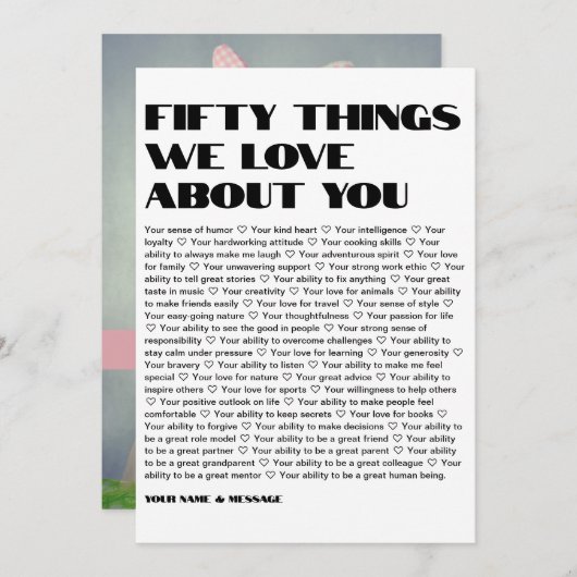 50 dingen waar we van houden, sjabloon Birthday Kaart (Voorkant / Achterkant)